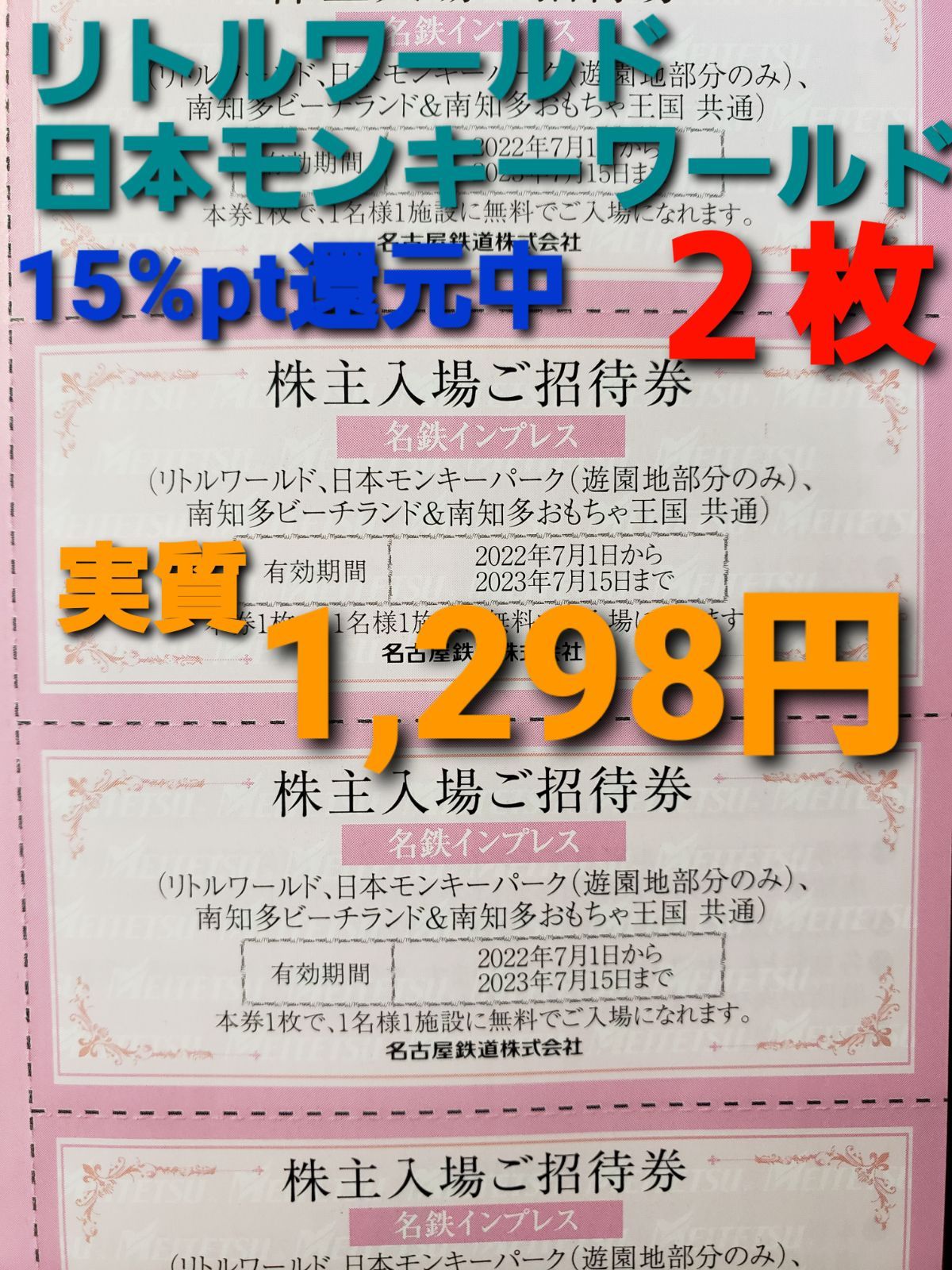 名鉄株主優待 株主入場招待券2枚 リトルワールド - 遊園地