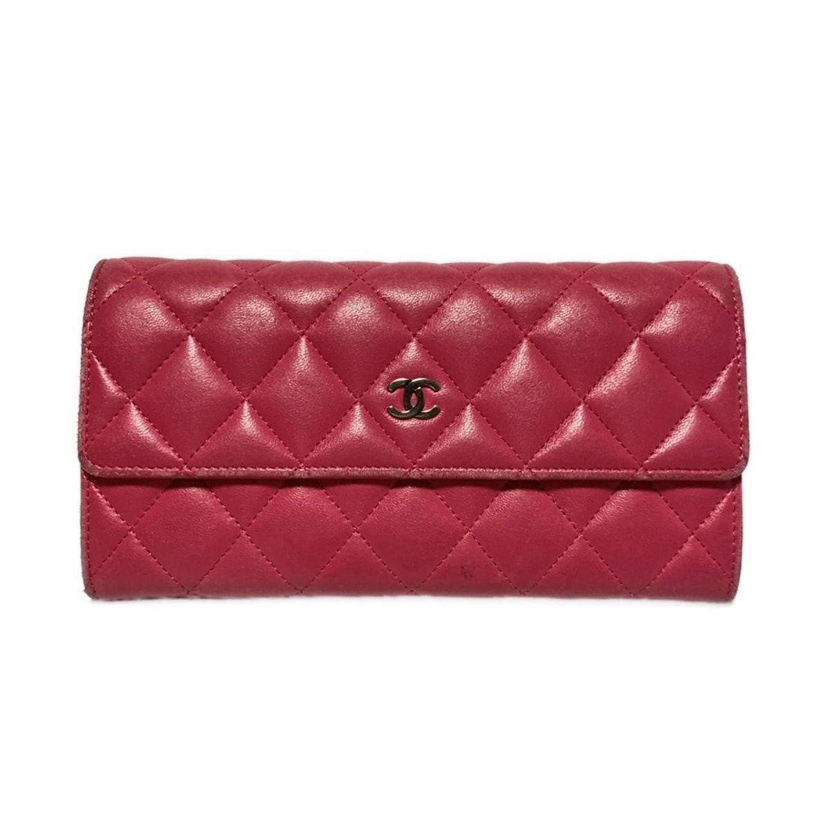 CHANEL シャネル 長財布 マトラッセ ピンク ココマーク|シルバー金具 ラムスキン