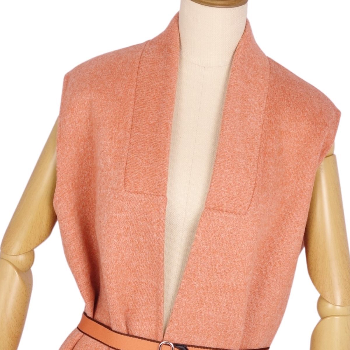 極美品 エルメス HERMES コート ロングジレ ノースリーブ カシミヤ