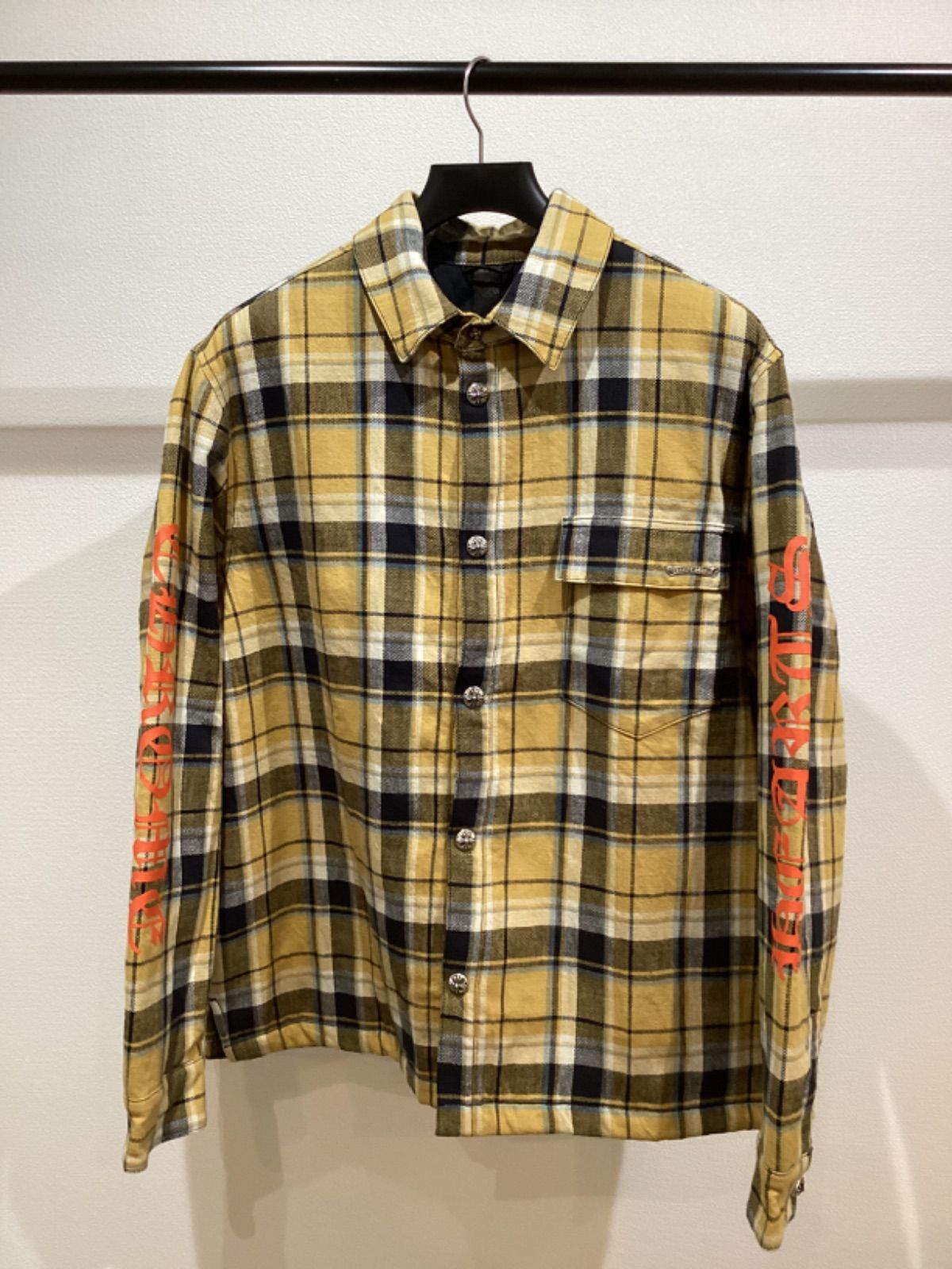 CHROME HEARTS CH FLANNEL クロムハーツ CHフランネル チェックシャツジャケット 中綿 クロスボールスナップボタン Yノット 袖CHクロスプリント レッド サイズL【230925】【新古品】【me04】