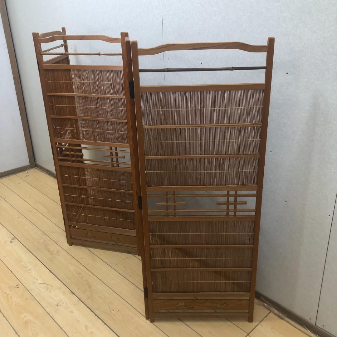 最終決算 衝立 間仕切り パーテーション 4連 透かし彫り 昭和レトロ 小物入れ