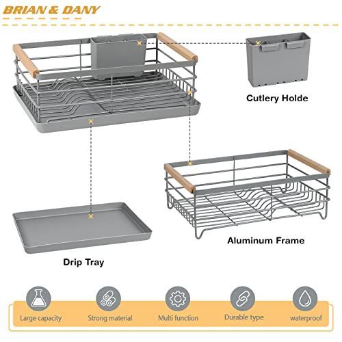 水切りラック プラスチックドリップトレイとカトラリーホルダー、42 CmのX 32 CmのX 14 Cmを含む皿水切り シンク周り用 食器乾燥ラック プラスチックドリップトレイとカトラリーホルダー、42