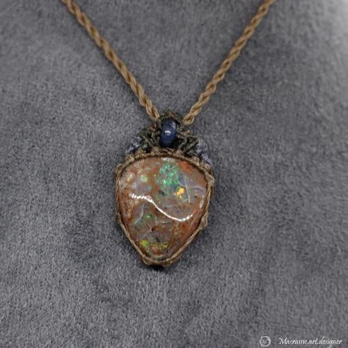 マクラメ ネックレス カンテラオパール ブラウン系