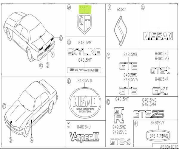 日産 純正 スカイライン サイドフェンダーエンブレム NISSAN Skyline Side Fender GT Emblem Badge Left Right Pairs 未使用 ニッサン