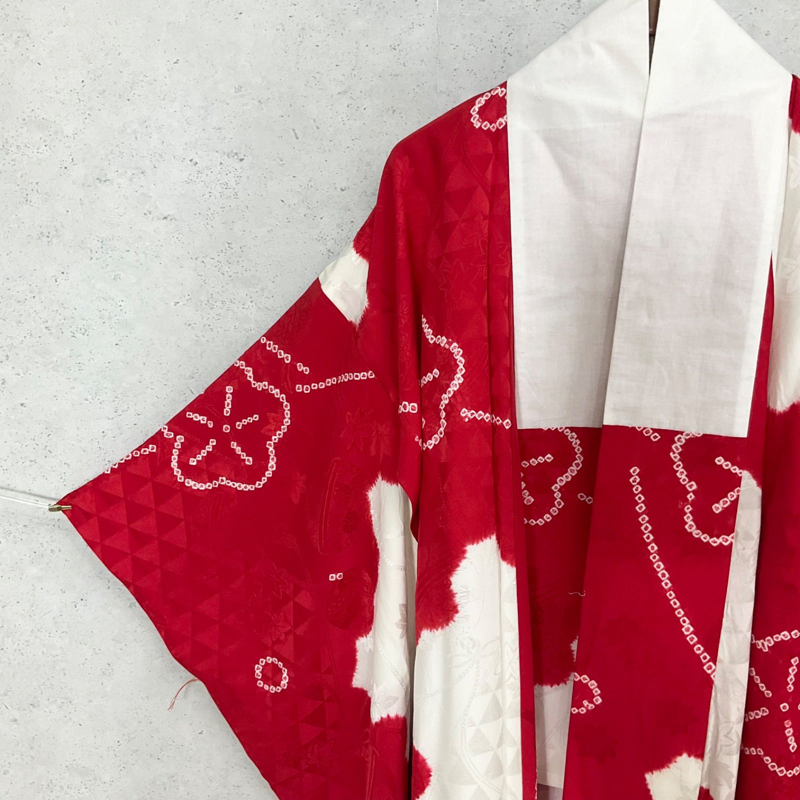 ◆kimono+one◆未使用同然◆振袖長襦袢◆袷◆正絹◆袖無双◆絞り◆広衿◆裄65.5袖幅33袖丈110◆着物帯振袖袋帯礼装成人式結婚式振袖襦袢◆S1158