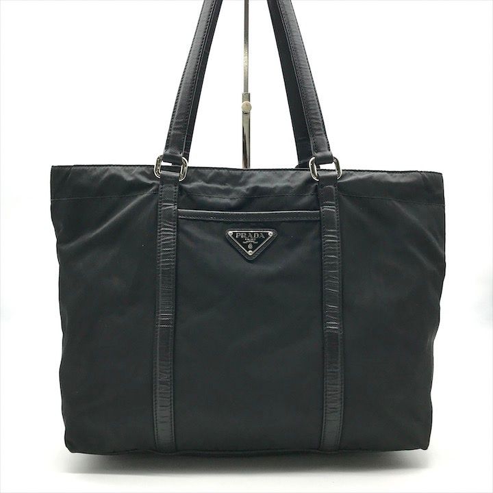 PRADA プラダ ハンドバッグ 三角ロゴプレート テスート ナイロン 鍵付き PRADA 極 美品 鍵付き プラダ 三角ロゴ 金具 ナイロン レザー 本革