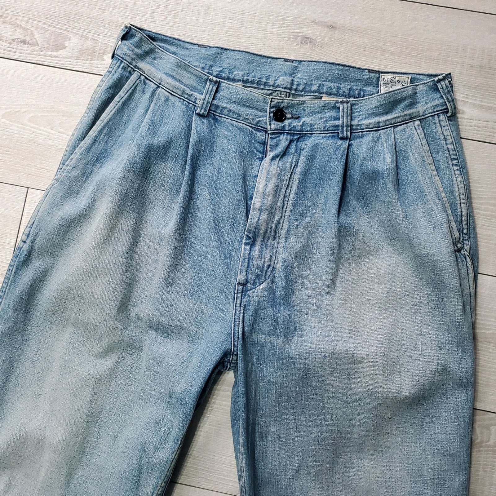 orslowオアスロウ□美品 21年 TWO TUCK DENIM WIDE TROUSERS 2 YEAR WASH 日本製 2タック デニム  ワイド トラウザーズ ユーズドウォッシュ パンツ S 1 UNISEX 定価28600 - メルカリ