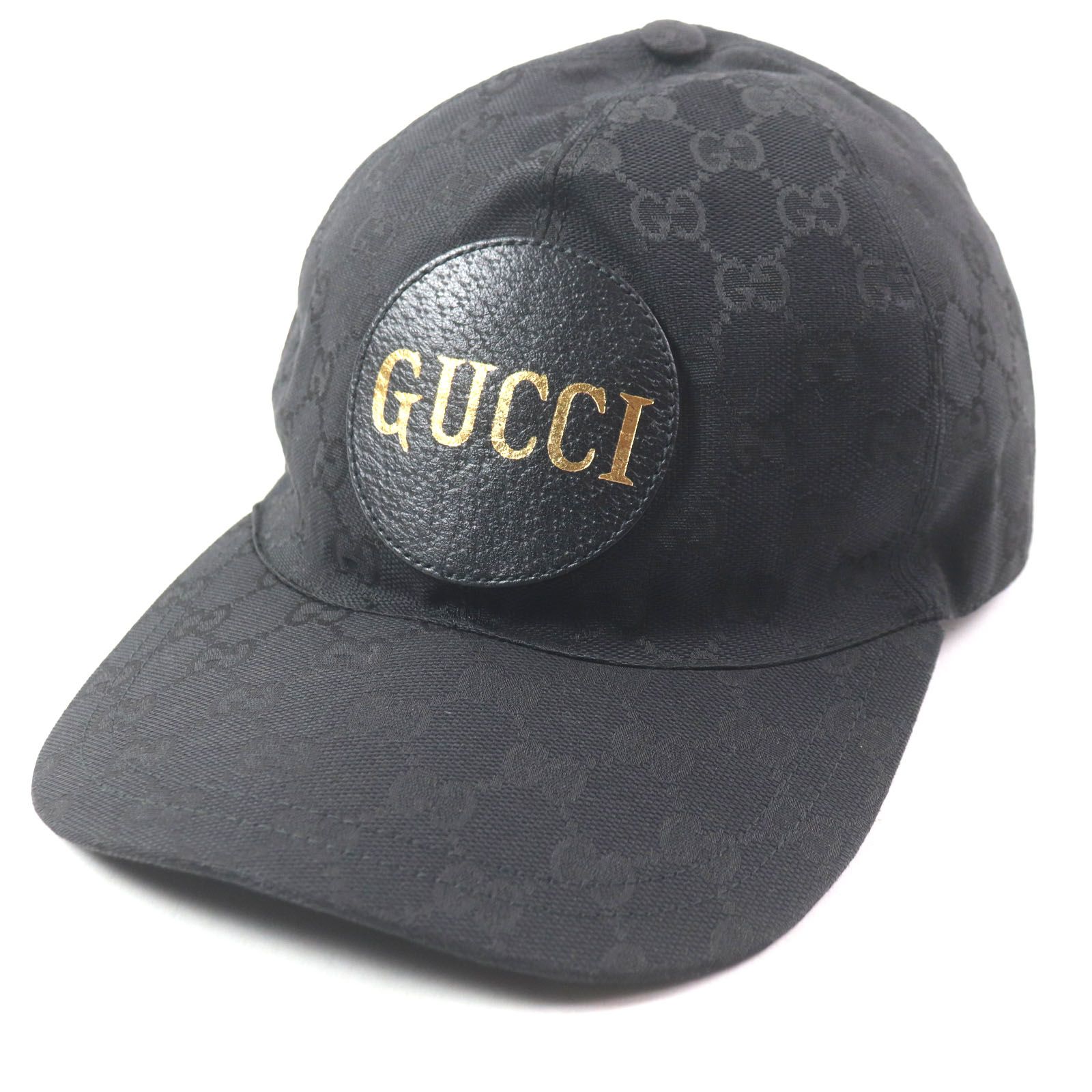 GUCCI グッチ 576253 GGキャンバス レザーロゴパッチ付き ベースボールキャップ ブラック XL 60cm 保存袋付き イタリア製 メンズ