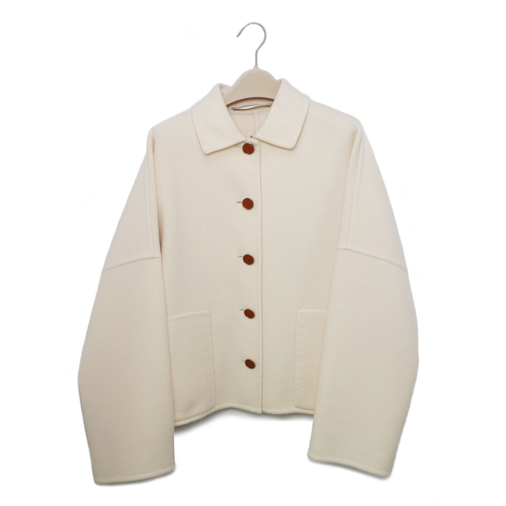 名東 エルメス セリエボタン ショートコート 3H0102DA 40 オフホワイト ジャケット カシミヤ レディース