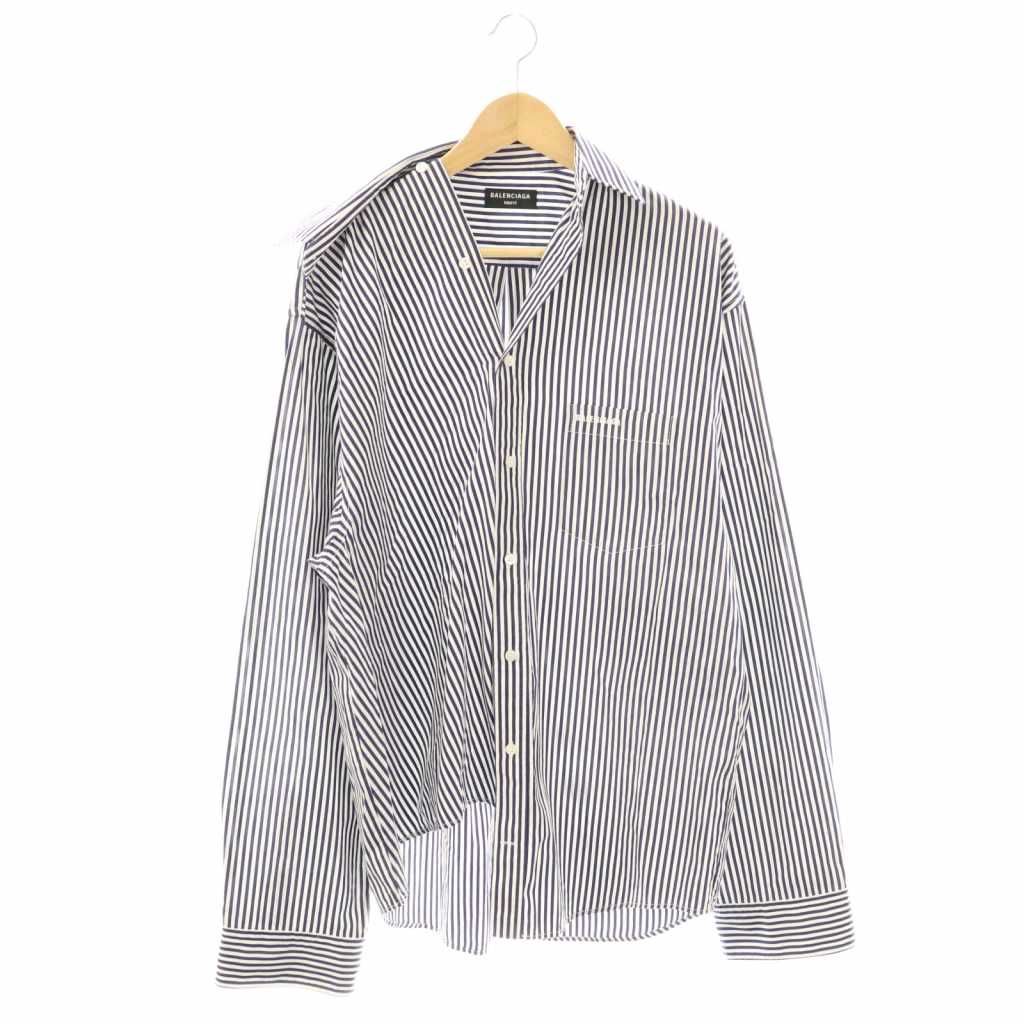 バレンシアガ BALENCIAGA 663034 ストライプ アシンメトリーシャツ