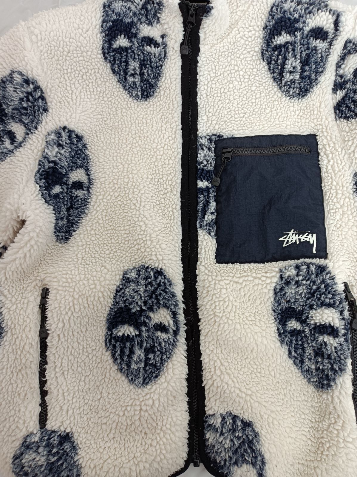 02】STUSSY Mask Jacquard Sherpa スカル ボア フリース M【3527