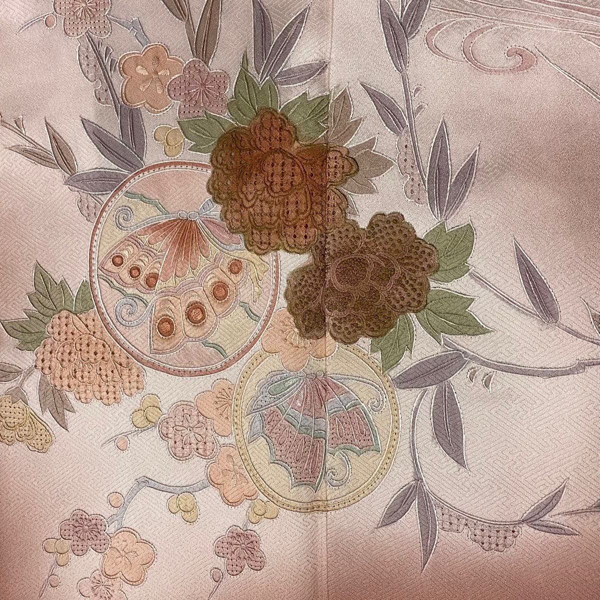 付下げ 美品 名品 花 流水 刺繍 金糸 小豆色 袷 身丈153cm 裄丈62.5