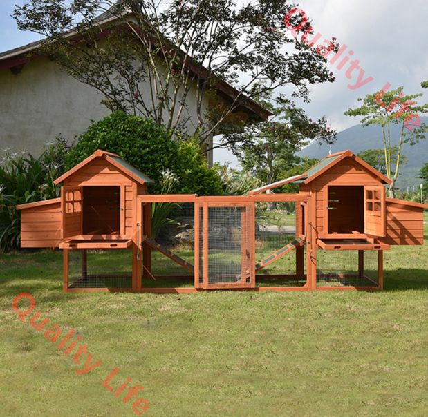 木製ウサギケージ 漏れ防止トレイ付き2階建てウサギ小屋 鶏 アヒル モルモット用の全天候型屋外ウサギ小屋 STEELWINDOWSANDDOORS_COM