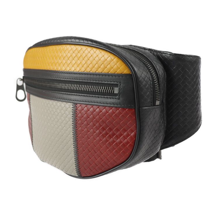 BOTTEGAVENETA ボッテガヴェネタ ウエストバッグ 547889 カーフレザー ブラック マルチカラー ボディバッグ マイクロイントレチャート  【本物保証】 メルカリShops