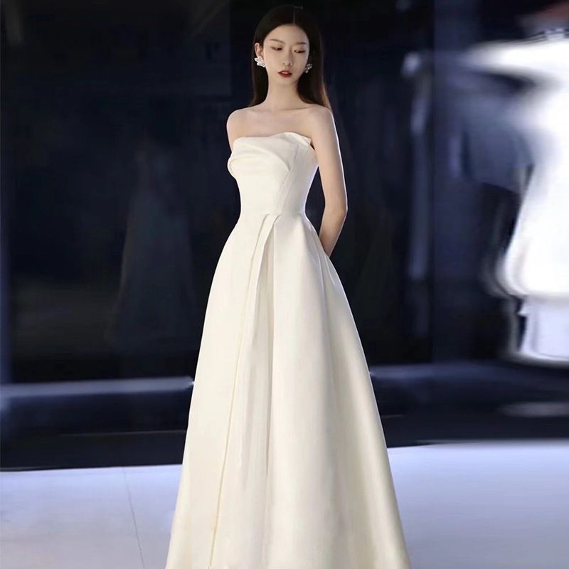 フランス風サテン ビスチェ ウェディングドレス 軽やか結婚式 二次会 パーティー用ドレス