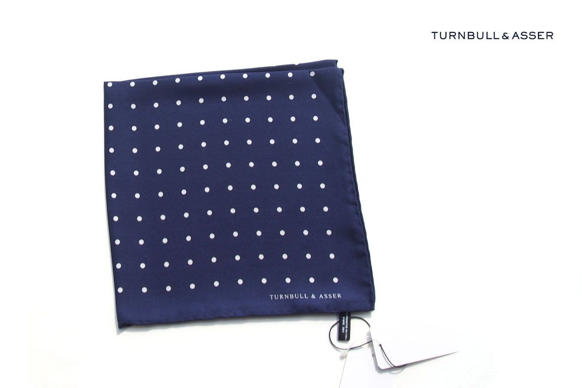 ｜♥｜ターンブル-アッサー｜Turnbull - Asser｜11｜ドット柄シルクポケットチーフ TUR ネイビー