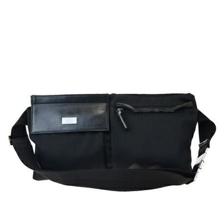 【中古】 中美品 グッチ GUCCI ウエストポーチ バッグ ブラック ナイロン レザー 66EY704