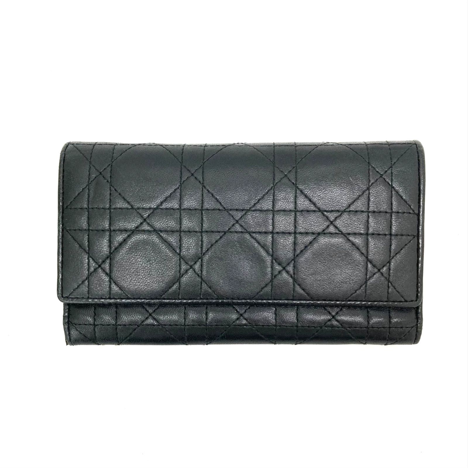 Christian Dior ブラック 三つ折り財布（Dior ブラックレザー 三