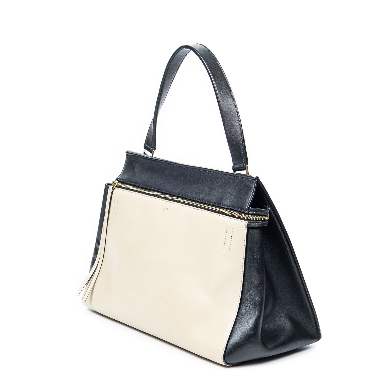 CELINE セリーヌ中バイ エッジブラック ベージュカーフスキンレザーA