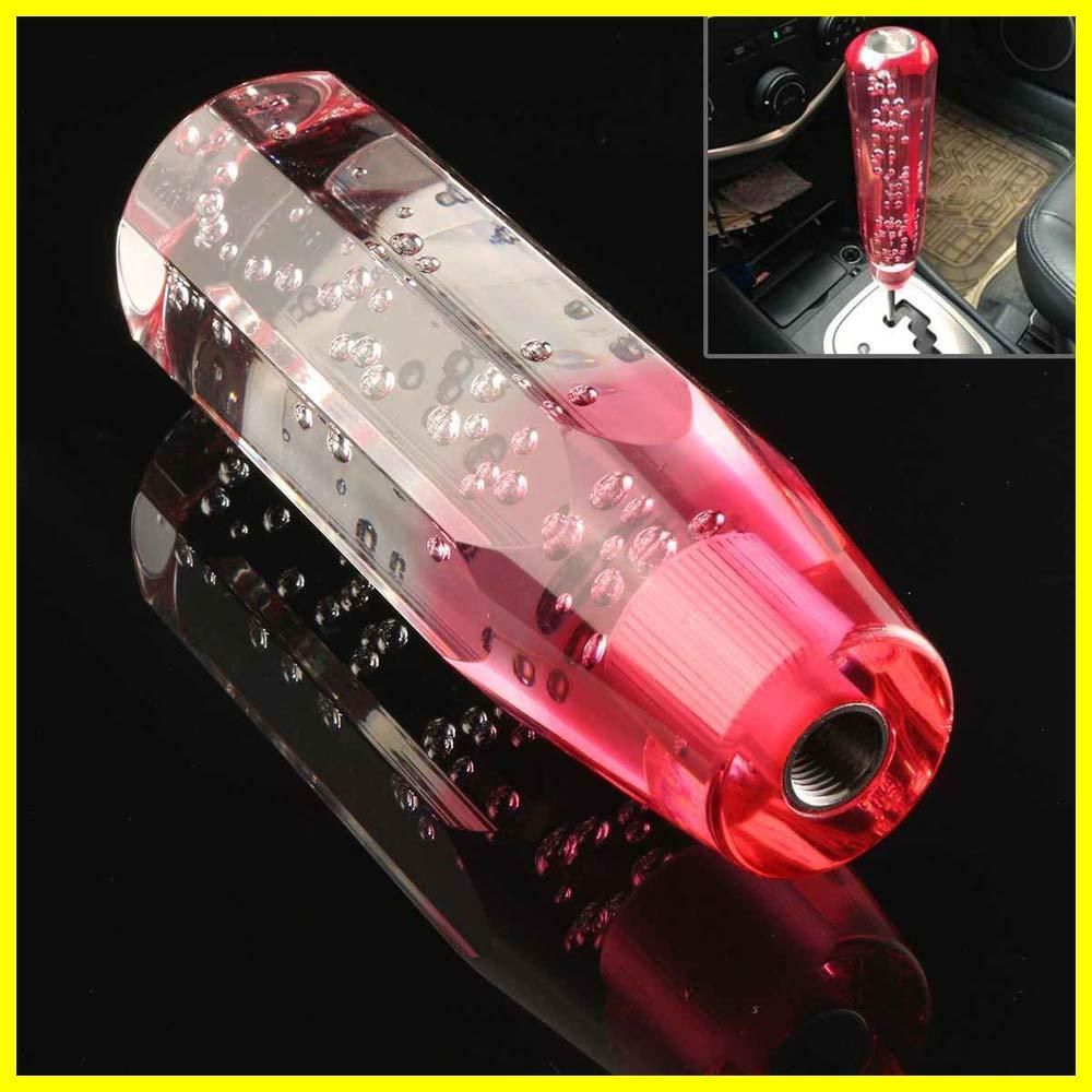 【人気商品】八角 200mm バブル 泡入り ゲートAT車/MT車対応 クリスタルシフトノブ 3枚アダプター付き 大半国産車対応 汎用 普通車/軽自動車/トラック ホワイト+レッド HANSWD (20cm)