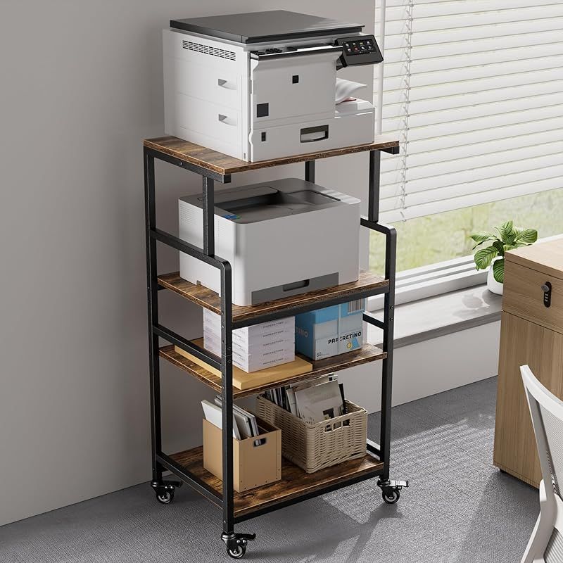 Aquzee プリンター台 キャスター付き 70L*50W*125H cm 大型に2階と3階高さ3段階調節サイドワゴン キャスター付き 幅70 プリンター置き 最大耐荷重50kg サイドキャビネット パソコンラック 両側取っ手 移動式printerラ 0