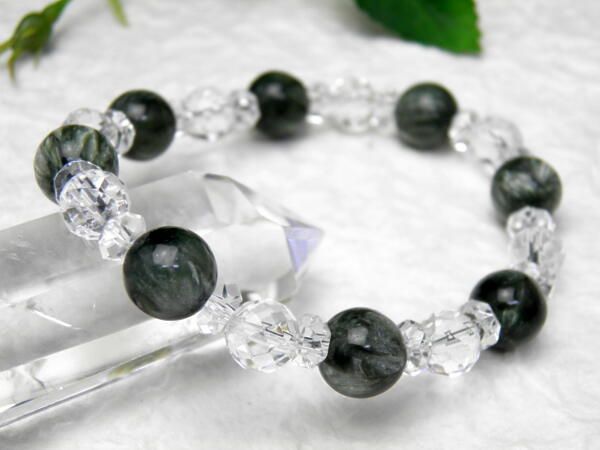 Premium_8´sブレスレット】 セラフィナイトAAA10mm＆水晶64面カット8mm