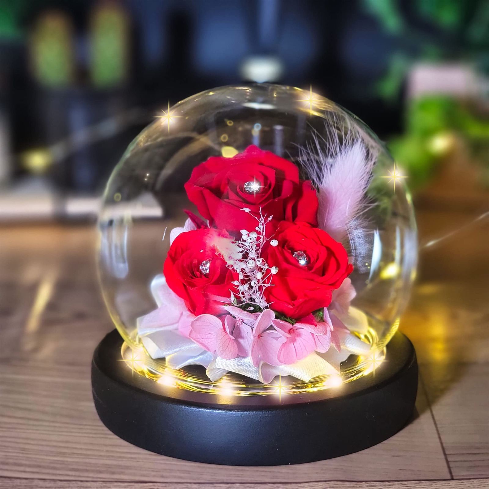 即日発送】記念日 結婚祝い 日本製 フラワーギフト LEDライト付 ガラス 