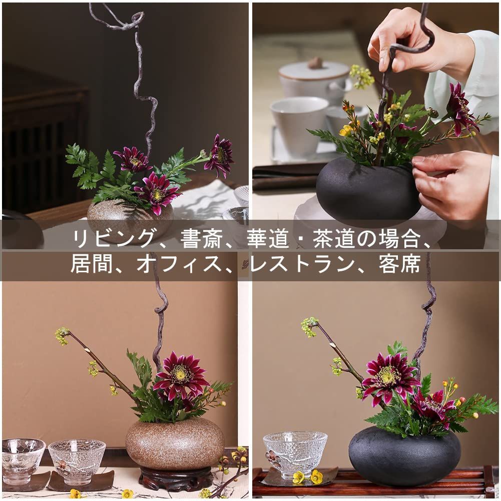 華道 生け花用 水盤 花瓶 陶器 花器 挿花 フラワーベース フラワーアレンジメント 水滴 和室 YUYAKESHI インテリア飾り 卓上 花入れ  小原流（マットブラックA+D34剣山） - メルカリ