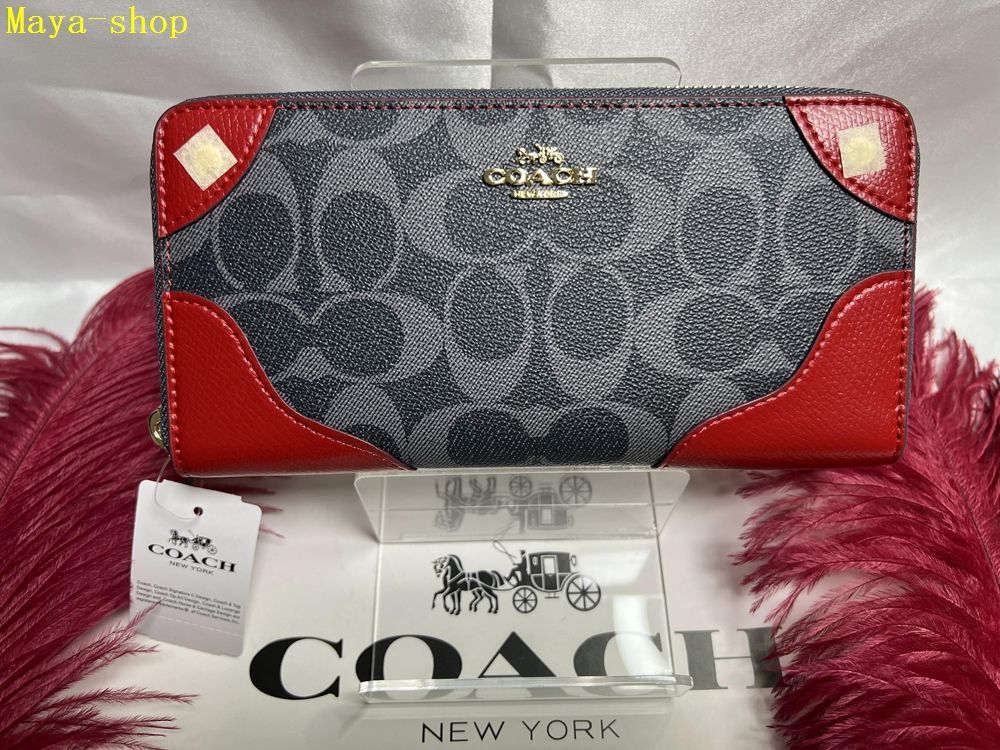 コーチ COACH 長財布 財布  シグネチャーアコーディオン ジップアラウンド  デニム赤レザー   プレゼント 贈り物 ギフト  吉日   新品未使用 ブランド  ファッション C188 F53780 12