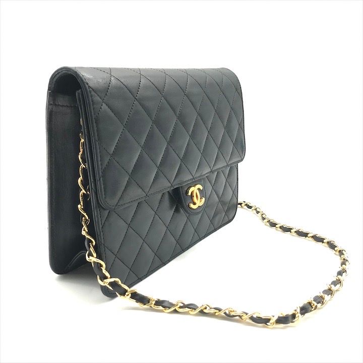 美品 CHANEL シャネル ココマーク プッシュロック ラムスキン チェーン  