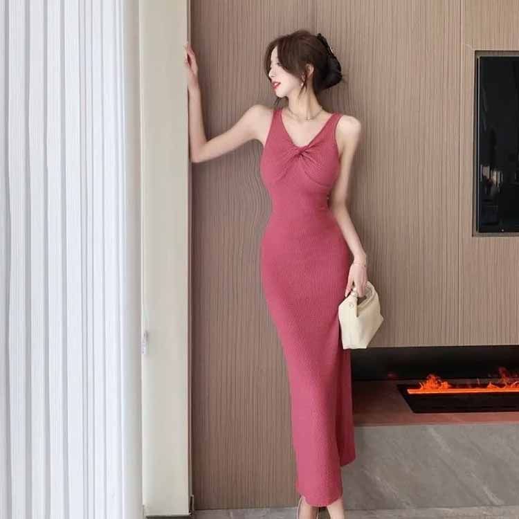 ワンピースノースリーブ ロングスカート セクシー XS/S/M/L ワンピース セクシー かわいい ノースリーブ ボウタイ ブラック