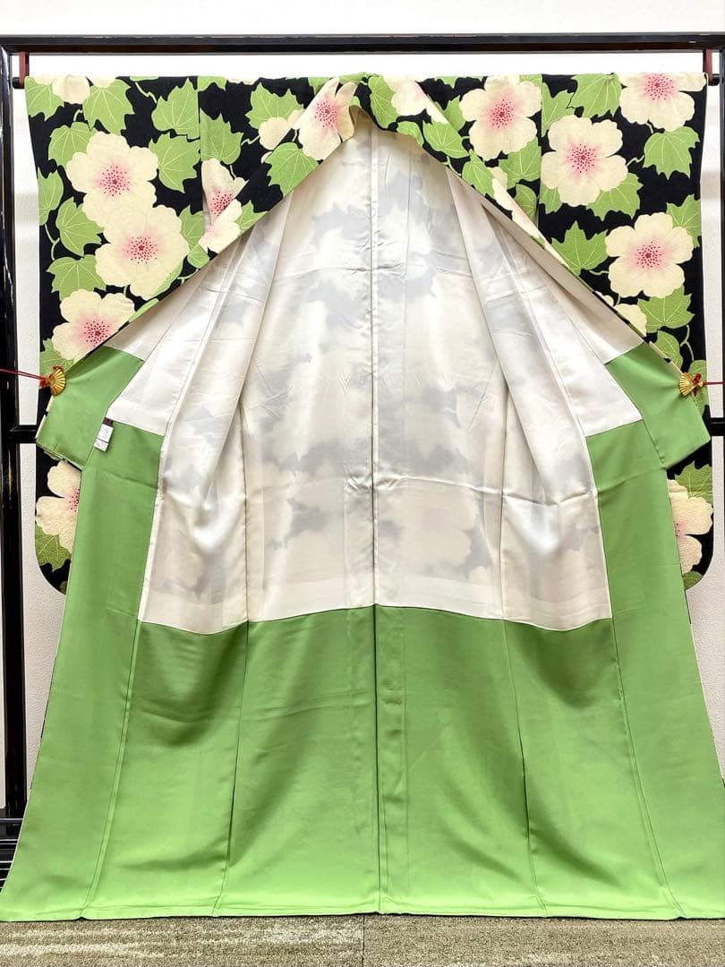 小紋振袖 紫織庵 手描き 銀通し 芙蓉の花尽くし 身丈167cm 撥水加工済 小紋振袖 紫織庵 手描き 銀通し 芙蓉の花尽くし 身丈167cm 撥水加工済