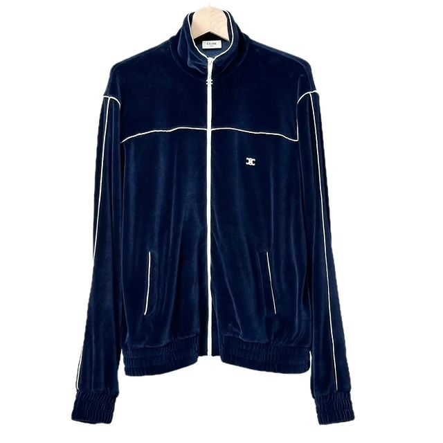 セリーヌ CELINE 21AW トリオンフベルベット トラックジャケット ブルゾン ベロア XL 紺 ネイビー 2Y168679I メンズ