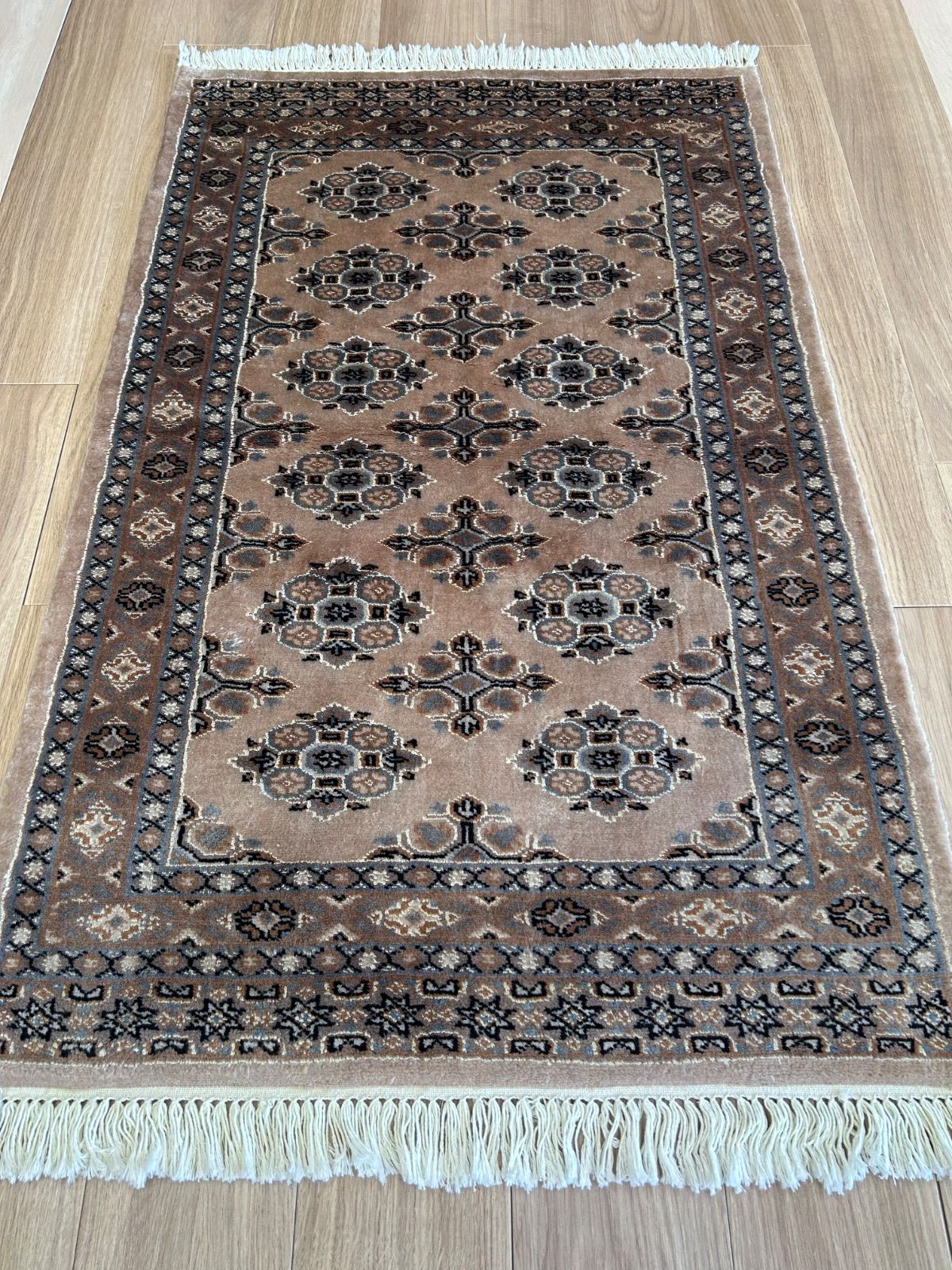 美品 超大判167×257 グレイ×クリーム ボタニカル トルコヴィンテージ