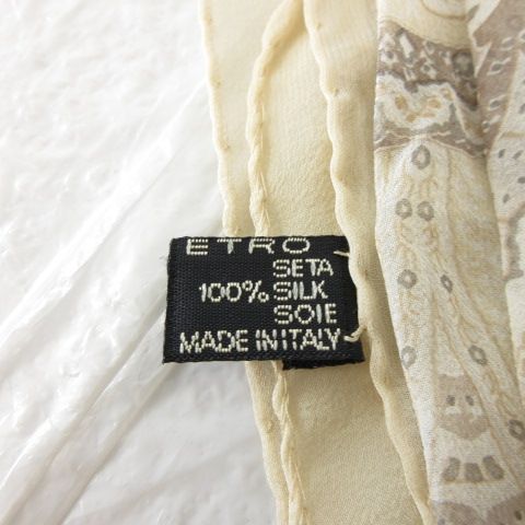エトロ ETRO シルクスカーフ 大判 ストール 総柄 ベージュ *A234  