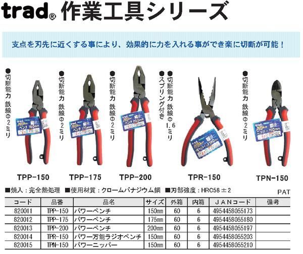 業務用20個セット trad パワー圧着ペンチ DIY 工具 プライヤー TPP-175mm レッド&グレー