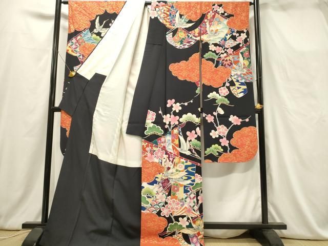 平和屋着物○豪華色留袖 駒刺繍 飛鶴動物渡り橋浜松花文 金彩 正絹