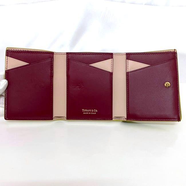 ティファニー 三つ折り 財布 ec-21646 ライムグリーン TC 美品