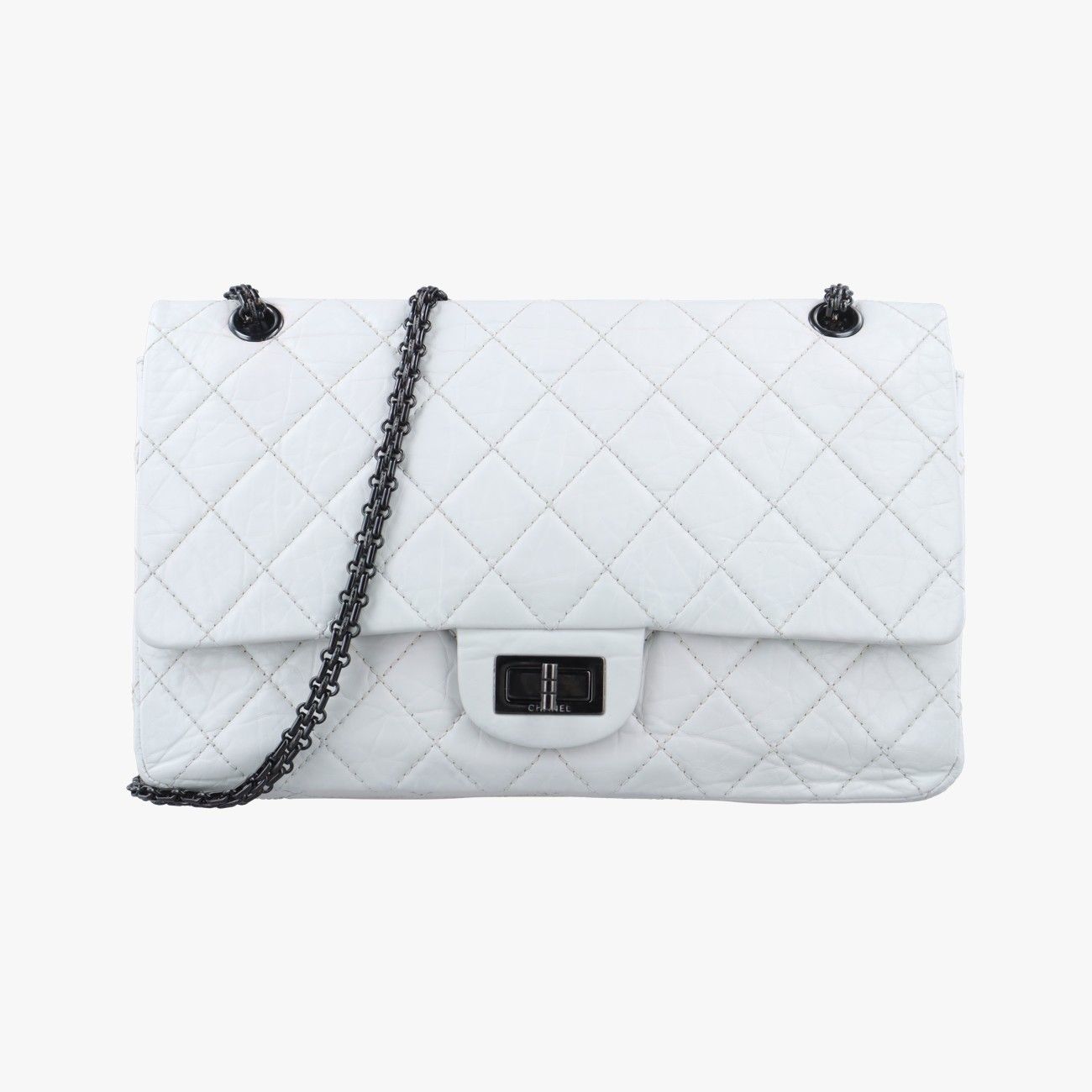 シャネルChanel2.55 ダブルフラップマトラッセホワイトラムスキンA3759012623751