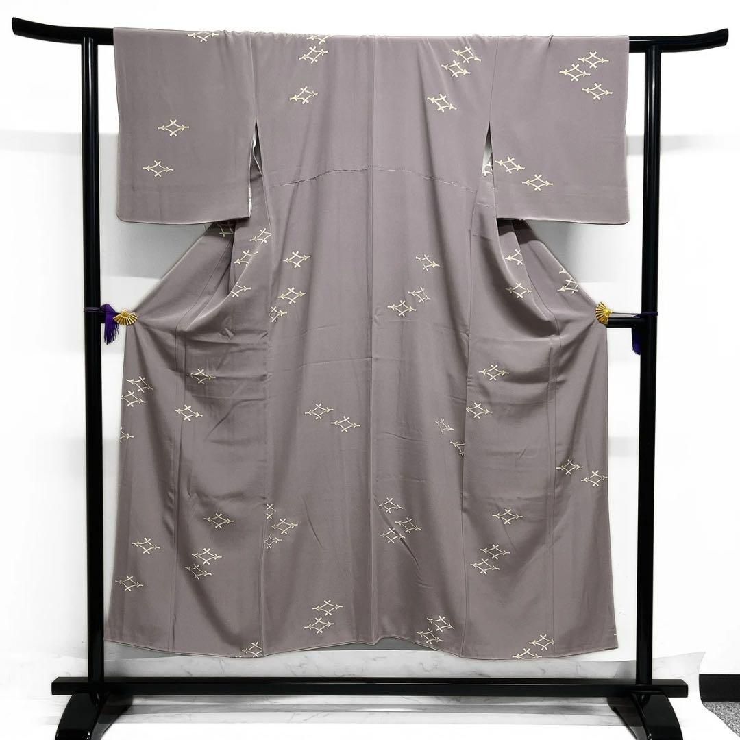 小紋 金彩 松葉菱 ちりめん くすみカラー 着物 094b d