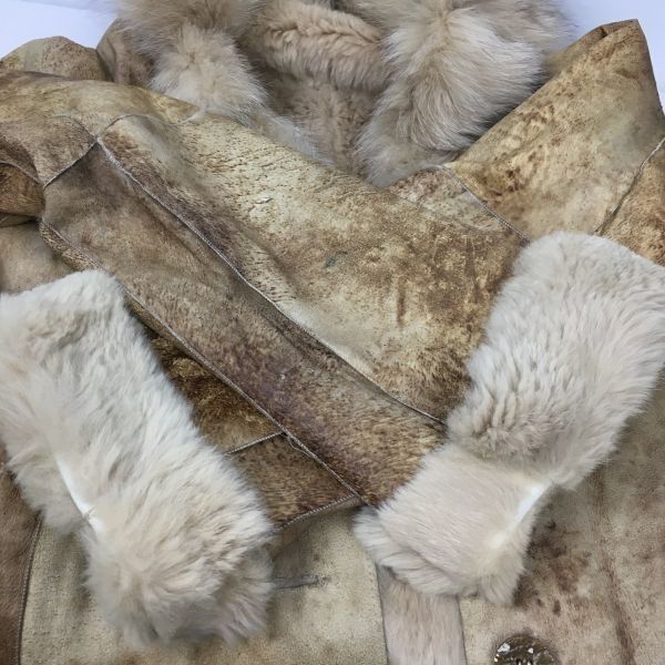 P&E/ピーアンドイー　リアルレザージャケット/ラビットファー　サイズM　茶　襟/フェネックス　管NO.A9-38 #BUZZBERG P\u0026E⁄ピーアンドイー リアルレザージャケット⁄ラビットファー サイズM