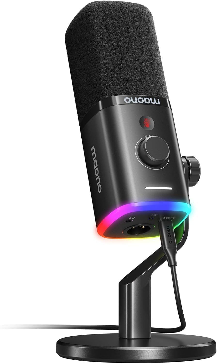 MAONO XLR|USB ゲーミングマイク ノイズキャンセリング PCマイク ポッドキャスト ストリーミング用 ダイナミックマイク ミュートボタン 単一指向性 YouTube 録音 ボイスチャット ライブ配信 ゲーム実況に