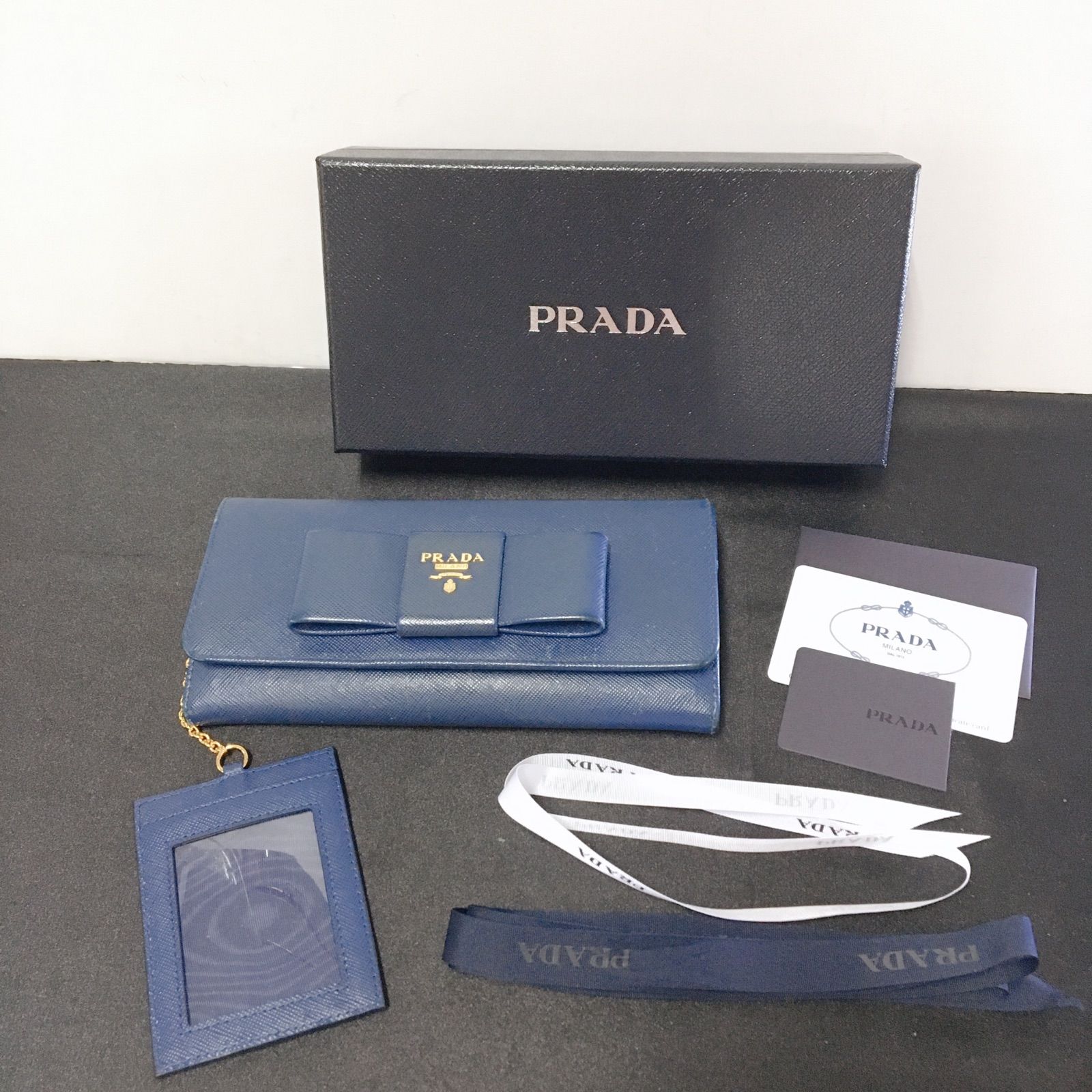 PRADA 長財布 ネイビー サフィアーノ ラウンドファスナー クロコダイル プラダ PRADA 財布 レディース メンズ ラウンドファスナー 長