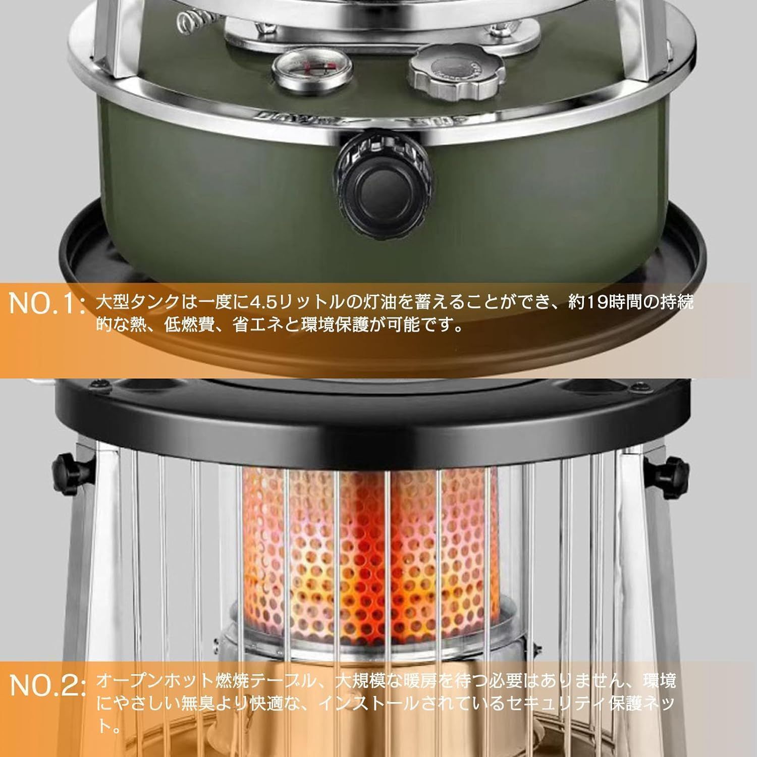 最新 石油ストーブ 6点セ 灯油ストーブ 360°対流型加熱 電源不要 ストーブ 急速加熱 ット伸縮型 調節 な炎付き 360°高速暖房 タンク容