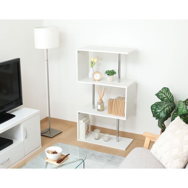 S字型ディスプレイラック3段 オークホワイト 組立品 代引不可