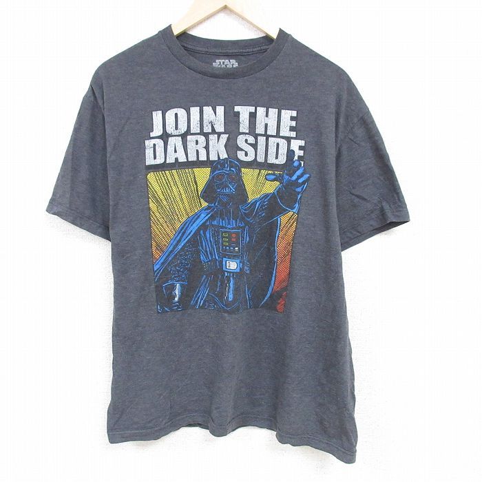 XL/古着 半袖 Tシャツ メンズ スターウォーズ STAR WARS ダースベイダー 大きいサイズ クルーネック 濃グレー 霜降り 24jun20 中古
