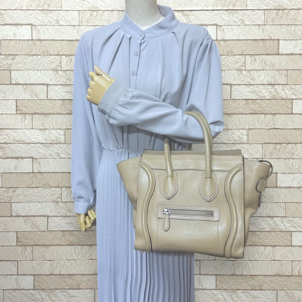 ノ*ラ様 CÉLINE ラゲージ　マイクロショッパー　ハンドバッグ ベージュ/ブ CELINE(セリーヌ) ラゲージ マイクロショッパートートバッグ S