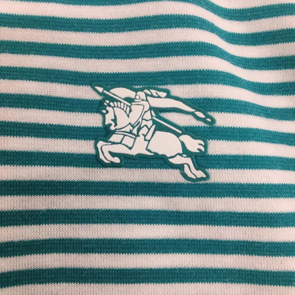 美品★BURBERRY GOLF★バーバリー★ハイネック ニット★ゴルフウェア バーバリーゴルフ 長袖ハイネックシャツ 白×グリーン ボーダー