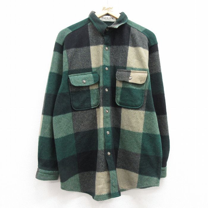 XL/古着 ビューグルボーイ 長袖 フリース シャツ メンズ 90s 緑他 グリーン チェック 25feb21 中古 トップス