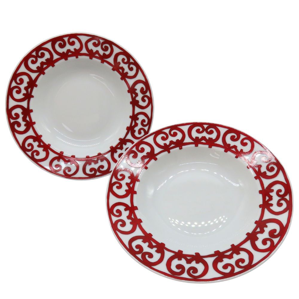 HERMES エルメス ガダルキヴィール スーププレート レッド 2枚セット スープ皿 中皿 洋食器 皿 食器 テーブルウェア 白 ホワイト 赤 ヨット A2503413 無料ギフトラッピング承ります